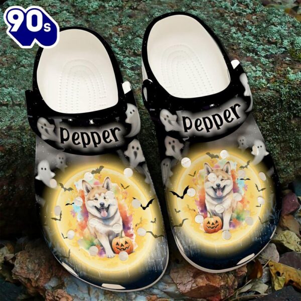 Akita Dog And Haunted House Halloween 3D Clog Shoes