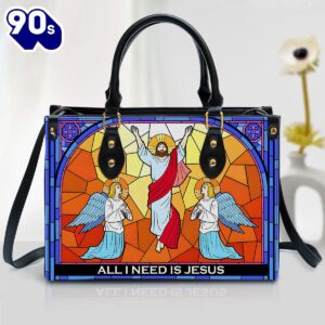 All I Need Is Jesus Christian Inspirational Zippered Leather Handbag With Handle Christ Gifts Leather Bags  Gift For  Women Christmas