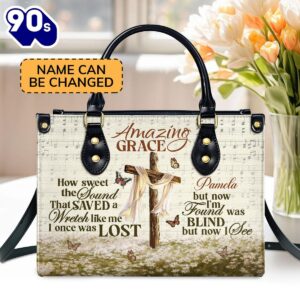 Amazing Grace Cross  Personalized Leather Handbag With Zipper , Christian Bags  Gift For Women Christmas