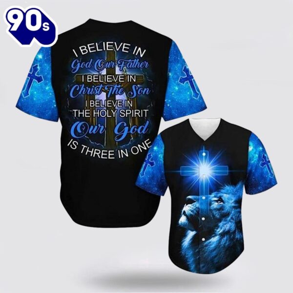 Amazing Lion I Believe in God Blue Baseball Jersey Jesus  Gift Christmas