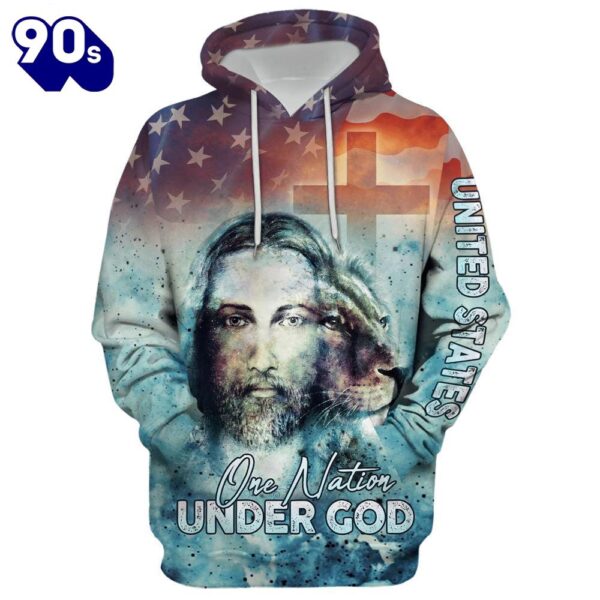 America One Nation Under God Hoodie, Jesus Christ Lion Of Judah American Flag Hoodie