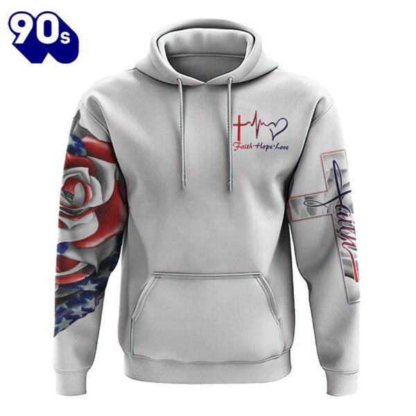 America Rose Faith Cross 3D Hoodie