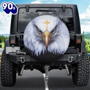 American Eagle Cool Universal Spare Tire Cover – Jesus Cross Christian Catholic Wheel Cover Car Decor