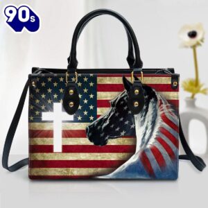 American Flag Horse Leather Handbag Christ Gifts Leather Bags  Gift For  Women Christmas