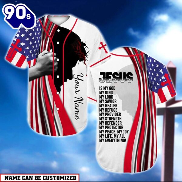 American Flag Jesus Is My Everything Cross Custom Baseball Jersey   Gift Christmas