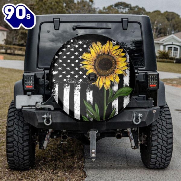 American Flag Sunflower Camping Truck Tire Cover – Christian Tire Cover Car Decor