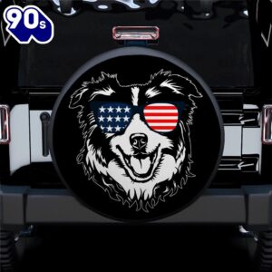 American Flag Sunglasses Funny Border Collie Dog Car Spare Tire Covers Gift For Campers