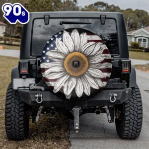 American Flag White Sunflower Spare Tire Cover – Christian Tire Cover Car Decor