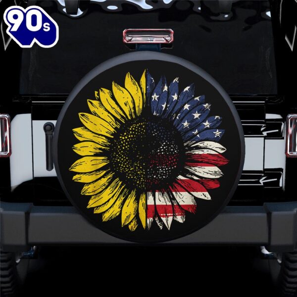 Hippie Tire Covers American Flag With Art Sunflower Car Spare Tire Cover Gift For Campers