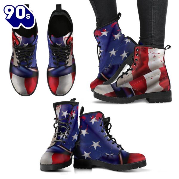 American Flag Women’s Leather Boots Amazing Gifts For US Patriotic