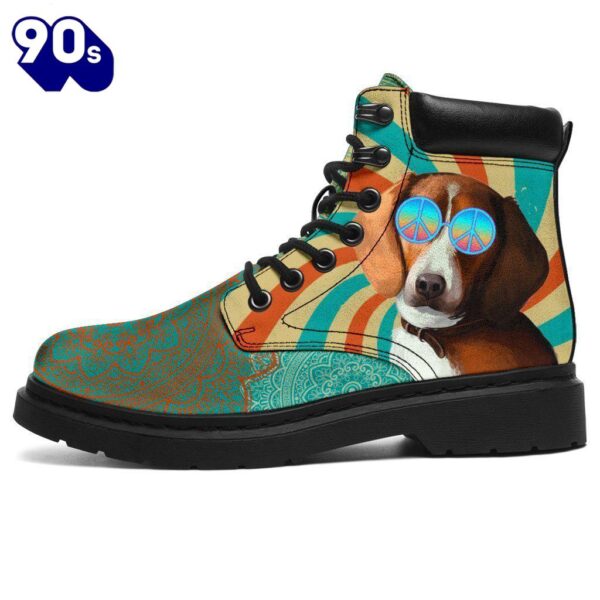 American Foxhound Dog Leather Boots Shoes Funny Hippie Style