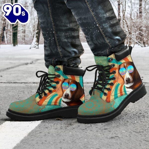 American Foxhound Dog Leather Boots Shoes Funny Hippie Style