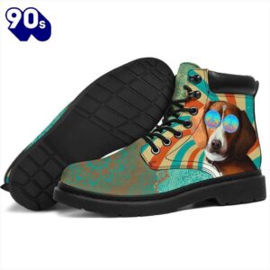 American Foxhound Dog Leather Boots Shoes Funny Hippie Style