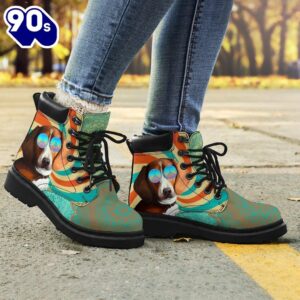 American Foxhound Dog Leather Boots Shoes Funny Hippie Style