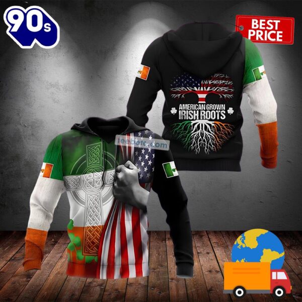 American Grown Irish Roots St Patrick Black 3D Realistic Hoodie 2025