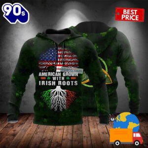 American Grown With Irish Roots Oak Tree Patrick Day Green 3D Cool Hoodie 2025