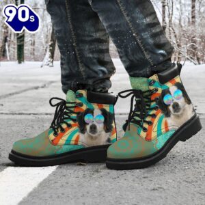 American Shepherd Dog Leather Boots Shoes Funny Hippie Style