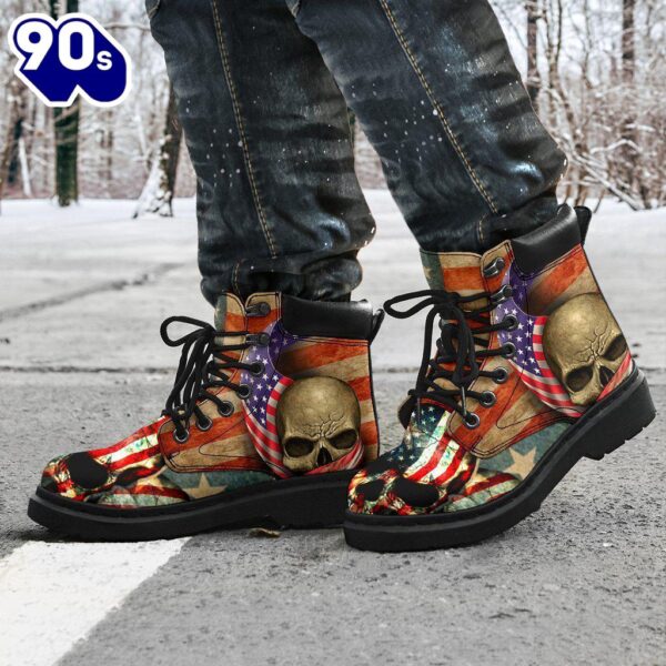 American Skull Leather Boots American Flag Shoes Amazing Gift