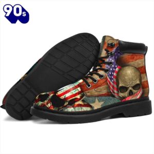 American Skull Leather Boots American Flag Shoes Amazing Gift