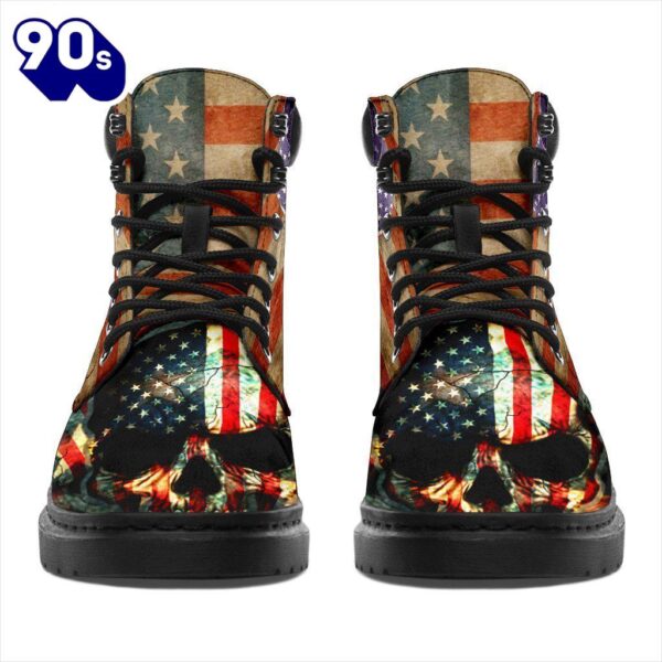 American Skull Leather Boots American Flag Shoes Amazing Gift