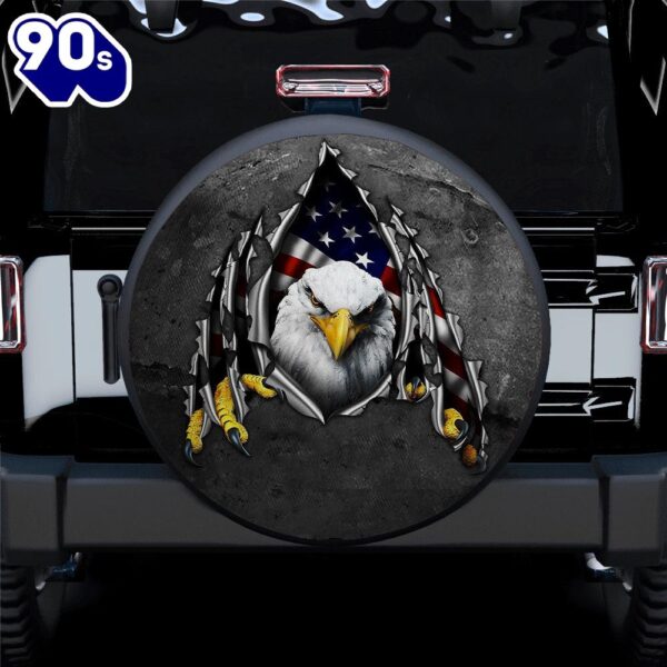 American Us Flag Bald Eagle Car Spare Tire Covers Gift For Campers