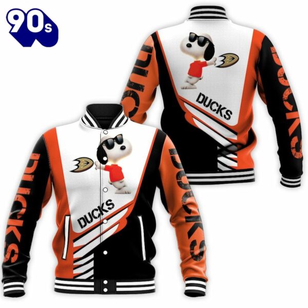 Anaheim Ducks Snoopy For Fans Baseball Jacket