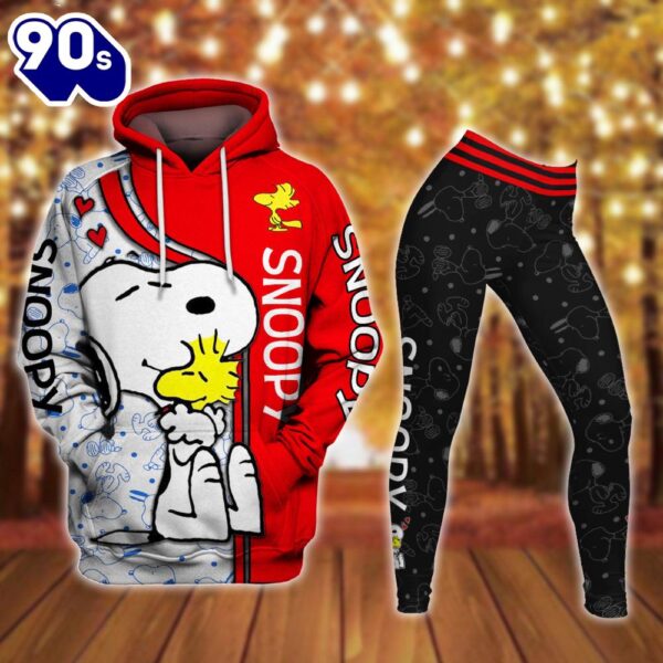 Animated Snoopy Dog Pattern Hoodie And Leggings Set