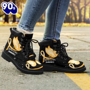 Appendix Cancer Awareness Leather Boots Ribbon Butterfly Shoes