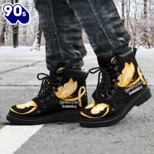 Appendix Cancer Awareness Leather Boots Ribbon Butterfly Shoes