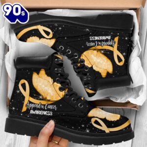 Appendix Cancer Awareness Leather Boots Ribbon Butterfly Shoes