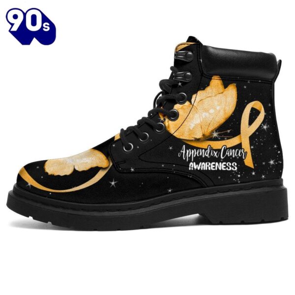 Appendix Cancer Awareness Leather Boots Ribbon Butterfly Shoes