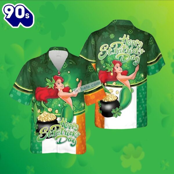 Ariel Shamrock Pot Of Gold St Patrick Green Chubbies Hawaiian Shirt 2025