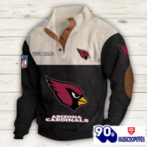 Arizona Cardinals Button Up Shirts Stand Collar Long Sleeve Shirt Elbow Patches