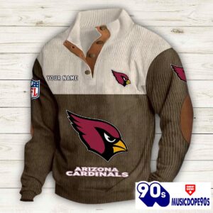 Arizona Cardinals Button Up Shirts Stand Collar Long Sleeve Shirt Elbow Patches