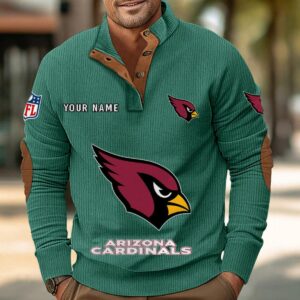 Arizona Cardinals Button Up Shirts Stand Collar Long Sleeve Shirt Elbow Patches