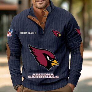 Arizona Cardinals Button Up Shirts Stand Collar Long Sleeve Shirt Elbow Patches