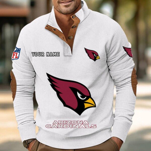 Arizona Cardinals Button Up Shirts Stand Collar Long Sleeve Shirt Elbow Patches