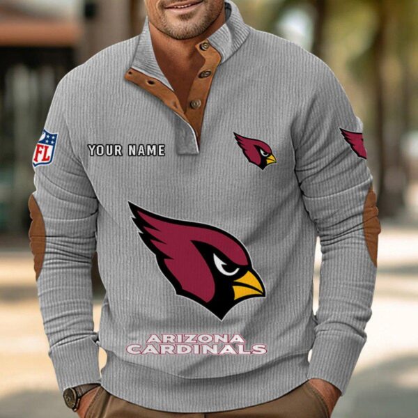 Arizona Cardinals Button Up Shirts Stand Collar Long Sleeve Shirt Elbow Patches