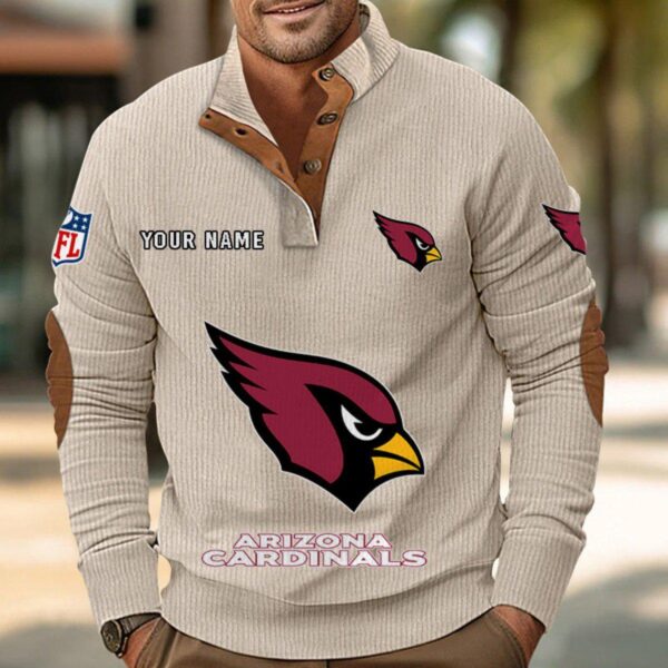 Arizona Cardinals Button Up Shirts Stand Collar Long Sleeve Shirt Elbow Patches