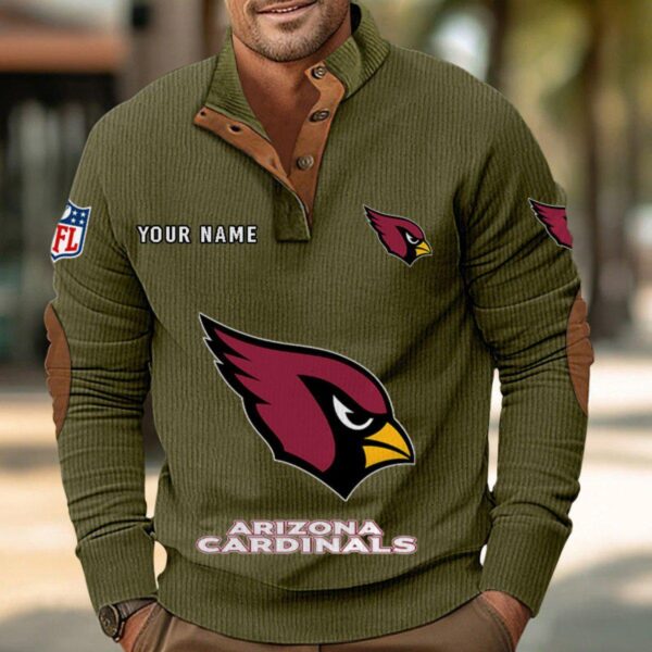 Arizona Cardinals Button Up Shirts Stand Collar Long Sleeve Shirt Elbow Patches