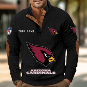 Arizona Cardinals Button Up Shirts Stand Collar Long Sleeve Shirt Elbow Patches