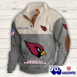 Arizona Cardinals Button Up Shirts Stand Collar Long Sleeve Shirt Elbow Patches