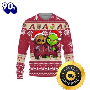 Arizona Diamondbacks Baby Groot And Grinch Best Friends Ugly Christmas Sweater, Arizona Diamondbacks Ugly Sweater, MLB Christmas Sweater