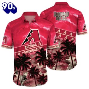 Arizona Diamondbacks Hawaiian Button Up Shirts Red Palm Tree Pattern