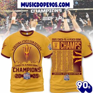 Arizona State Sun Devils 2025 Chick-Fil-A Peach Bowl Champions Limited Edition 3D T-Shirt