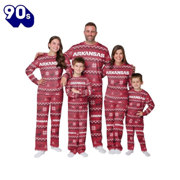 NCAA Family Pajama Sets  Arkansas Razorbacks NCAA Patterns Essentials Christmas Holiday Family Matching Pajama Sets