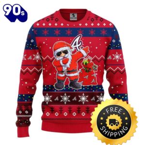 Atlanta Braves Dabbing Santa Claus Ugly Christmas Sweater, Atlanta Braves Ugly Sweater, MLB Christmas Sweater