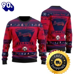 Atlanta Braves EST 1871 Custom MLB Christmas Ugly Sweater, Atlanta Braves Ugly Sweater, MLB Christmas Sweater