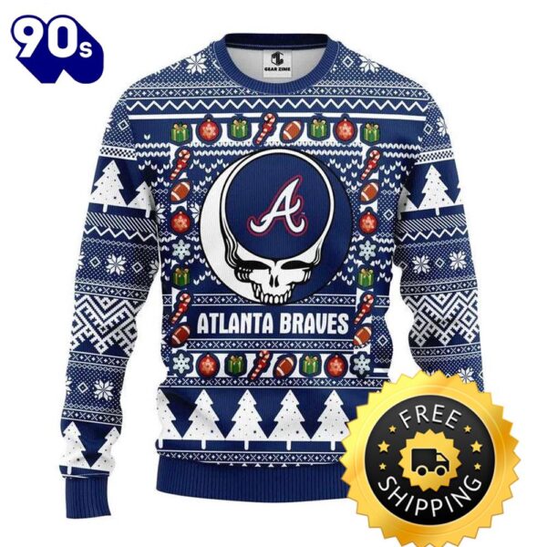 Atlanta Braves Grateful Dead Ugly Christmas Sweater, Atlanta Braves Ugly Sweater, MLB Christmas Sweater