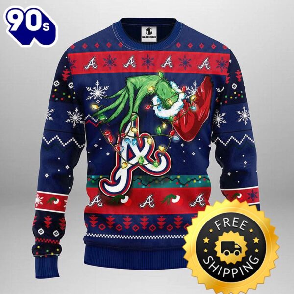 Atlanta Braves Grinch Ugly Christmas Sweater, Atlanta Braves Ugly Sweater, MLB Christmas Sweater